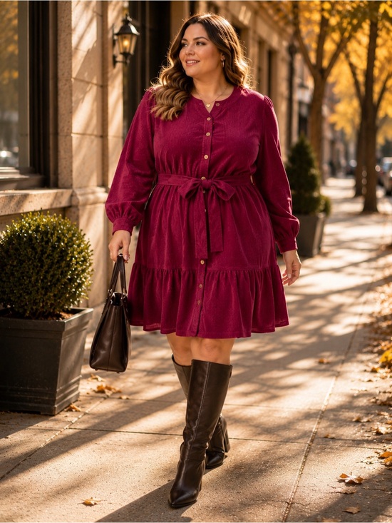 Draper James Dresses & Skirts - Draper James Raspberry Corduroy Button Front Belted Shirt Dress XL